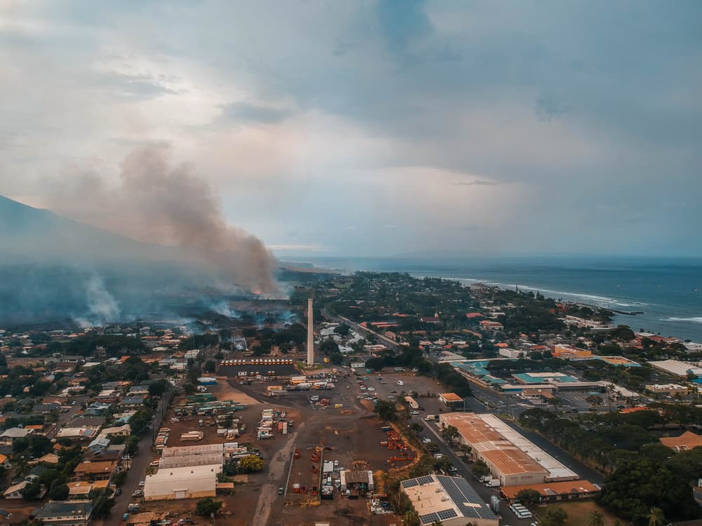 aerial view of maui fire