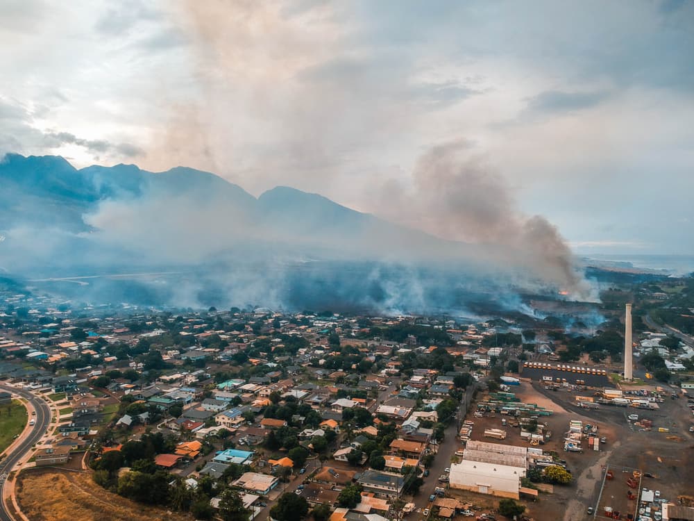 aerial view of maui fire