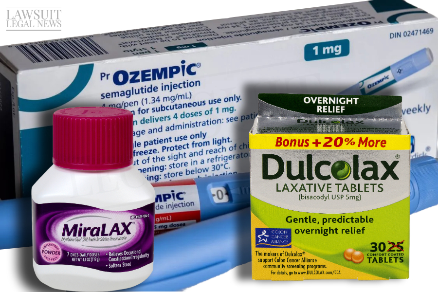 Box of Ozempic behind two packages of laxatives